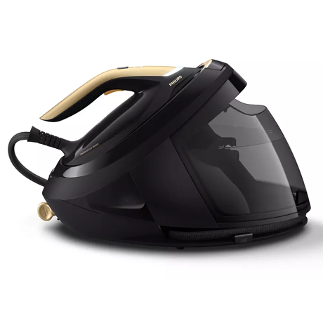 Statie de calcat Philips PerfectCare PSG8130/80, 2700 W, 8.5 bar, 1.8 L, Debit abur 170 g/min, Jet abur 700 g, Talpa SteamGlide Elite, Negru/auriu
