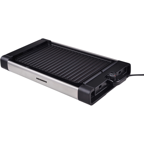 Grill electric Heinner HEG-F1800, 1800W, Placa detasabila cu invelis anti-adeziv, Temperatura reglabila 150ºC - 210ºC, Negru/inox