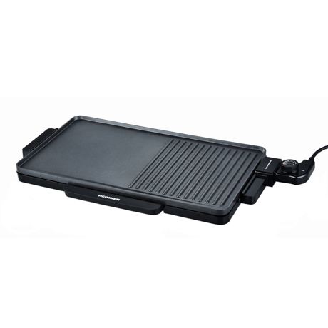 Grill electric 2 in 1 Heinner HEG-F2000GT, 2000W, Placa fixa non-adeziva, Temperatura reglabila 150ºC - 210ºC, Negru