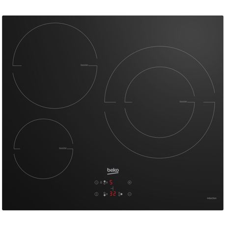 Plita incorporabila Beko HII63402MT, 3 zone de gatit, Inductie, Touch control, 9 trepte putere, Child Lock, 58 cm, Negru