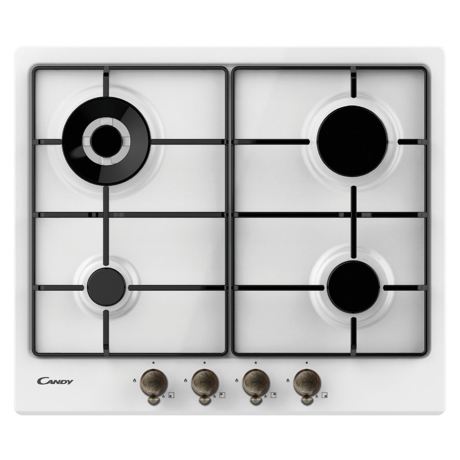 Plita incorporabila Candy CHW6BR4WGTWA, 4 Arzatoare gaz, Dispozitiv de siguranta, 60 cm, Ancient White, 33802009