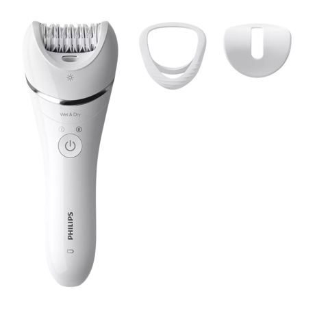 Epilator Philips BRE700/00, Umed/uscat, 2 viteze, Opti-light, Acumulator Litiu-Ion, Autonomie 40 minute (maxim), 3 accesorii, Alb