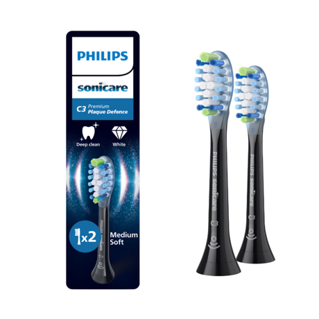 Rezerve PHILIPS Sonicare Plaque Defence HX9042/88, Pachet de 2 capete de periere, Standard, Click-on, Sincronizarea modurilor BrushSync, Negru, L x A x I (mm) 60x25.7x230.5