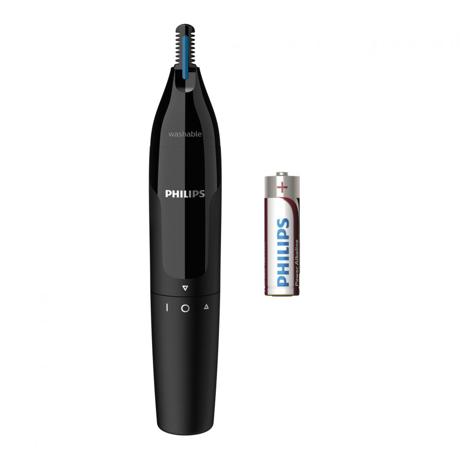 Aparat de tuns pentru nas și urechi PHILIPS NT1650/16, 100% waterproof, Sistem de protectie dual, Inchidere prin rotatie, Baterie tip AA inclusa,, L x A x I (mm) 39x83x190