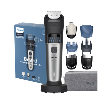 Aparat de tuns electric Philips BT7670/15 Seria 7000, 40 setari lungime, tehnologie BeardSense, 100% rezistent la apa, husa transport, Gri