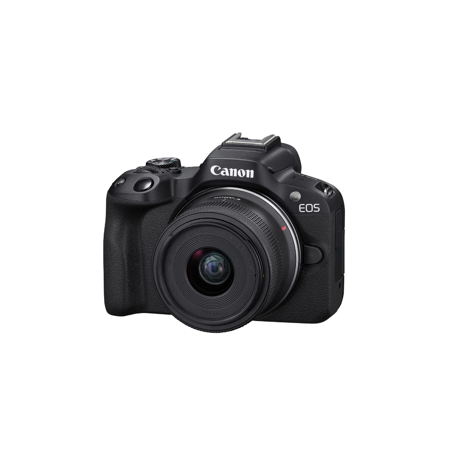 Aparat foto Canon Eos R50 BLACK KIT + Obiectiv RF-S18-45mm F4.5-6.3 IS STM, mirrorless, 24.2 Megapixeli, Procesor Digic X, Montura RF, Senzor APS-C 22.3 x 14.9mm, Aspect 3:2, Focalizare: Dual Pixel CMOS AF II,  100 % pe orizontală şi 100 % pe verticală (selectare automată), 90 % pe orizontală şi 100