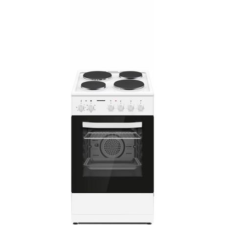 Aragaz electric Heinner HFSC-S56E4HMWH, 4 plite electrice, cuptor electric, 50x60, 6 functii, Grill, Ventilatie, iluminare cuptor, Alb