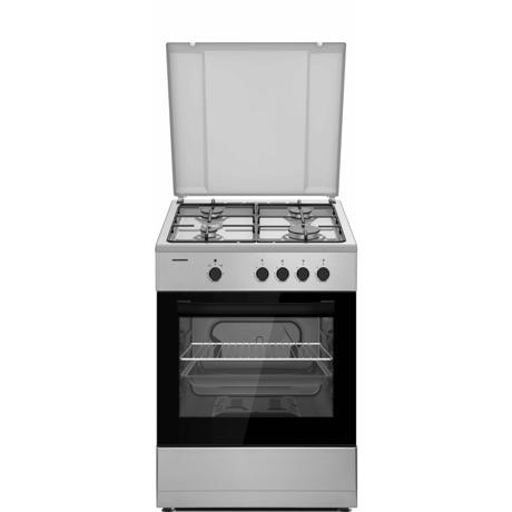 Aragaz Heinner HFSC-SME66ISL, Gaz, 4 arzatoare, 60 x 60 cm, capac metalic, aprindere electrica, siguranta plita si cuptor, Argintiu