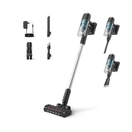 Aspirator vertical Philips XC3031/01, seria 3000, sistem de filtrare in 3 etape, autonomie 60 de minute, cap de aspirare cu LED, negru/argintiu