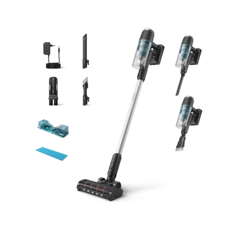 Aspirator vertical Philips XC3131/01, Aqua Seria 3000, aspira si sterge dintr-o miscare, Sistem de filtrare in 3 etape, pana la 60 min cu baterie suplimentara, Cap de aspirare cu LED