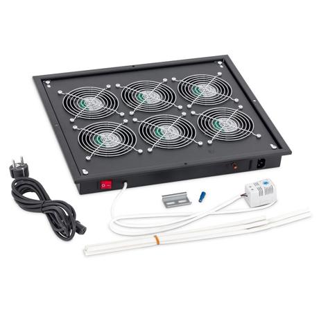 Panou ventilatie Triton pentru rack de podea 19", 6 ventilatoare 230V/60W cu termostat, flux axial, Negru