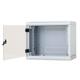 Rack de perete Triton sectiune simpla 15U 600mm adancime usa sticla panouri laterale detasabile, sectiuni acces cabluri sus/jos/spate securizare cu cheie, 1 pereche montanti reglabili, fabricat din tabla galvanizata IP30 gri