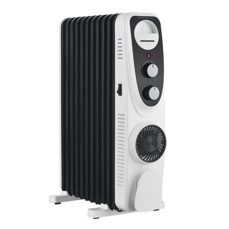 Calorifer electric cu ulei Heinner HOH-MVT11WH-BK, 2300 W, 11 elementi, Ventilator turbo, 3 setari de temperatura, Termostat ajustabil, Protectie supraincalzire, Alb/Negru