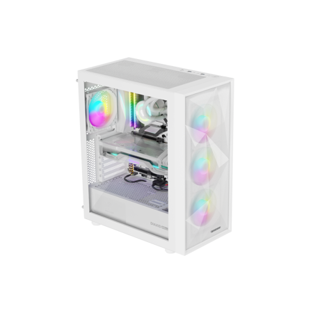 Carcasa GENESIS DIAXID 605 Mid Tower ARGB ALB, Tempered Glass, Sloturi Expansiune 7, Drive Bays: 2x3.5" 3x2.5", Ventilatoare Suportate: 8 (spate: 1x120mm, fata: 3x120mm sau 3x140mm, sus: 2x120mm sau 2x140mm, jos: 2x120mm), Ventilatoare Incluse: 4 (spate: 1x120mm, fata: 3x120mm), Format Placa De Baza
