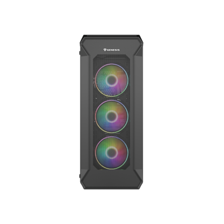 Carcasa GENESIS IRID 505 V2 Mid Tower ARGB NEGRU, Tempered Glass, Sloturi Expansiune 8, Drive Bays: 2x3.5" 7x2.5", Ventilatoare Suportate: 6 (spate: 1x120mm, fata: 3x120mm sau 2x140mm, sus: 2x120mm sau 2x140mm), Ventilatoare Incluse: 4 (4x120mm OXAL ARGB), Format Placa De Baza Suportat: Mini-ITX