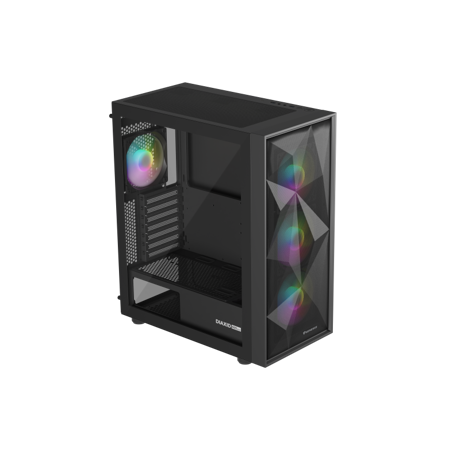 Carcasa GENESIS DIAXID 605 Mid Tower ARGB NEGRU, Tempered Glass, Sloturi Expansiune 7, Drive Bays: 2x3.5" 3x2.5", Ventilatoare Suportate: 8 (spate: 1x120mm, fata: 3x120mm sau 3x140mm, sus: 2x120mm sau 2x140mm, jos: 2x120mm), Ventilatoare Incluse: 4 (spate: 1x120mm, fata: 3x120mm), Format Placa De