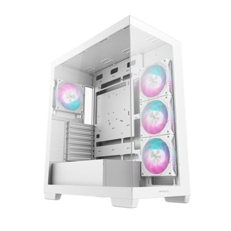 Carcasa DEEPCOOL CG580 4F Mid Tower ARGB ALB, Tempered Glass+ABS+SGCC, Sloturi Expansiune 7, Drive Bays: 2x3.5" 2x2.5", Ventilatoare Suportate: 10 (spate: 1x120mm sau 1x140mm, sus: 3x120mm sau 2x140mm, lateral: 3x120mm, jos: 1x120mm, invaluit in sursa: 2x120mm), Ventilatoare Incluse: 4 (spate