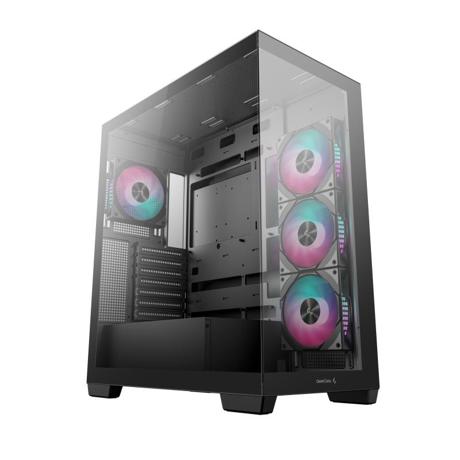 Carcasa DEEPCOOL CG580 4F Mid Tower ARGB NEGRU, Tempered Glass+ABS+SGCC, Sloturi Expansiune 7, Drive Bays: 2x3.5" 2x2.5", Ventilatoare Suportate: 10 (spate: 1x120mm sau 1x140mm, sus: 3x120mm sau 2x140mm, lateral: 3x120mm, jos: 1x120mm, invaluit in sursa: 2x120mm), Ventilatoare Incluse: 4 (spate