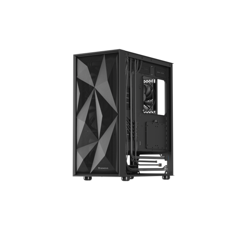 Carcasa GENESIS DIAXID 605F Mid Tower NEGRU, Tempered Glass, Sloturi Expansiune 7, Drive Bays: 2x3.5" 3x2.5", Ventilatoare Suportate: 8 (spate: 1x120mm, fata: 3x120mm sau 3x140mm, sus: 2x120mm sau 2x140mm, jos: 2x120mm), Ventilatoare Incluse: 5 (spate: 1x120mm, fata: 3x120mm, sus: 1x120mm), Format