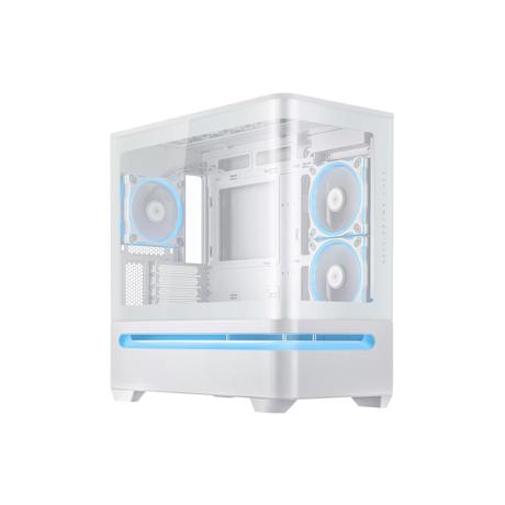Carcasa ASUS AP202 Small Tower ARGB ALB, Tempered Glass, Sloturi Expansiune 4, Drive Bays: 2x2.5"/3.5" Combo, Ventilatoare Suportate: 6 (spate: 1x120mm, sus: 3x120mm sau 2x140mm, lateral: 2x120mm), Ventilatoare Incluse: 3 (spate: 1x120mm, lateral: 2x120mm), Format Placa de Baza Suportat: Mini-ITX