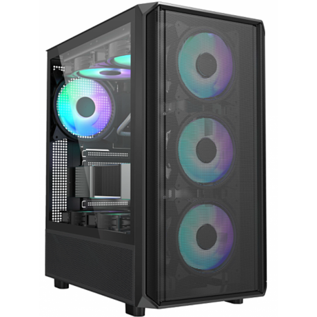 Carcasa gaming Serioux Vanguard, fara sursa, tip middle tower, capac superior cu filtru magnetic de praf, panoul lateral: sticla securizata, sasiu: SPCC 0.5T, USB2.0x2+HD Audio, USB 3.0 x1, porturi rezervate pentru ventilator:, față: 3 x ventilatoare fix de 120mm(incluse)ARGB, suportă cooler pe