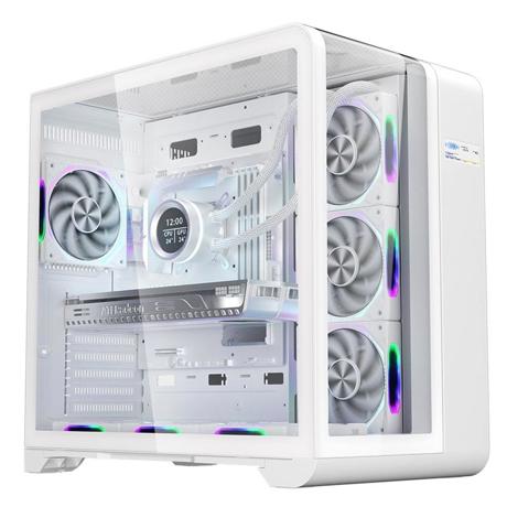 Carcasa 1stPLAYER Gaming RT7-wh, afisaj digital, 4 ventilatoare aRGB infinity efect, telecomanda, ATX, alb