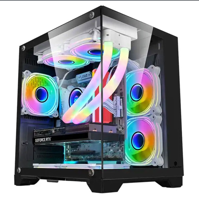 Carcasa 1stPlayer Gaming MV5-TP-bk, 5 ventilatoare aRGB infinity efect Micro-ATX, telecomanda, negru