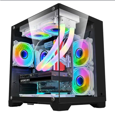 Carcasa 1stPlayer Gaming MV5-TP-bk, 5 ventilatoare aRGB infinity efect Micro-ATX, telecomanda, negru