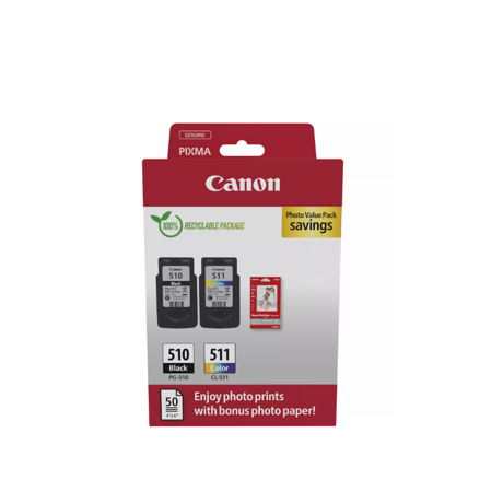 Canon pachet cartuse cearneala PG-510/CL-511 Photo value pack, capacitate negru: 9ml, Color: 9ml, Compatibil cu: PIXMA iP2700, PIXMA iP2702, PIXMA MP230, PIXMA MP240, PIXMA MP250, PIXMA MP252, PIXMA MP260, PIXMA MP270, PIXMA MP272, PIXMA MP280, PIXMA MP282, PIXMA MP480, PIXMA MP490, PIXMA MP492