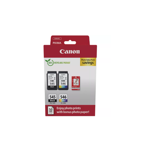 Canon pachet cartuse cearneala PG-545/CL-546 PHOTO VALUE PACK, capacitate negru: 180 pagini/8ml, Color: 180 pagini / 8ml, Compatibil cu: PIXMA 2550S, PIXMA IP2850, PIXMA MG2450, PIXMA MG2550, PIXMA MG2950, PIXMA MG3050, PIXMA MG3051, PIXMA MG3052, PIXMA MG3053, PIXMA MX495, PIXMA TR4550, PIXMA