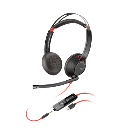 Poly Blackwire 5220 Stereo USB-C Headset +3.5mm Plug +USB-C/A Adapter