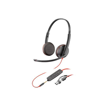 Poly Blackwire 3225 Stereo USB-C Headset +3.5mm Plug +USB-C/A Adapter