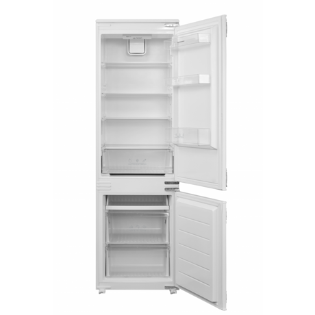 Combina frigorifica incorporabila Heinner HC-BIM271INVE++, Sistem de racire Low Frost, Clasa energetica E, Compresor Inverter, Capacitate totala: 271 L, Control electronic, Ventilator frigider, H 178.5 cm, Alb