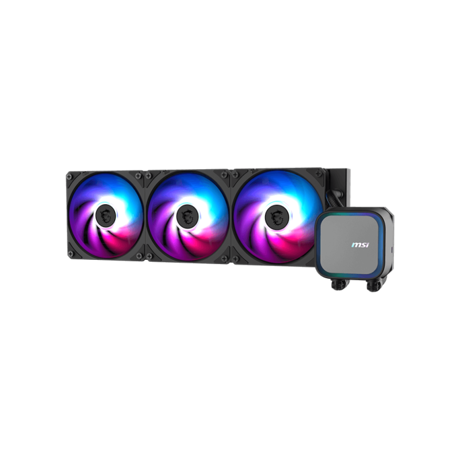 Cooler Procesor MSI MAG CORELIQUID A13 360 AIO ALB, marime radiator 360mm, 3 ventilatoare ARGB GEN2, Viteza pompa: 3800 +/- 10%, Suport AMD: AM4/AM5, suport INTEL: LGA 1700/1851, Airflow: 62.6 CFM, Nivel de zgomot pompa: 20dBA