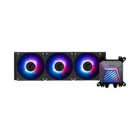 Cooler Procesor MSI MAG CORELIQUID A15 360 AIO NEGRU, marime radiator 360mm, 3 ventilatoare ARGB GEN2, Viteza ventilatoare: 500-2050 RPM +/- 10%, Viteza pompa: 3400 +/- 10%, Suport AMD: AM4/AM5, suport INTEL: LGA 1700/1851, Airflow: 64.89 CFM, Nivel de zgomot pompa: 20dBA, zgomot ventilator: 28.7dBA