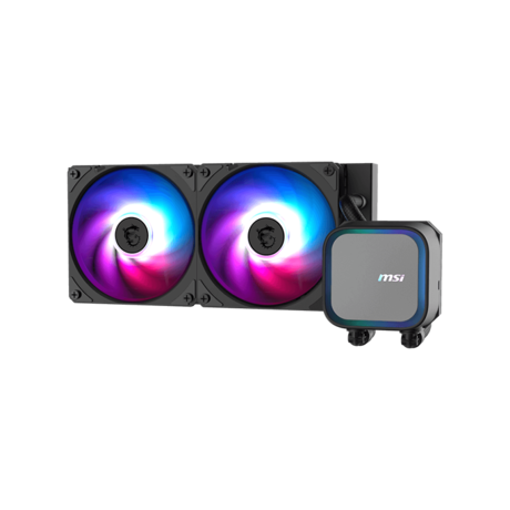 Cooler Procesor MSI MAG CORELIQUID A13 240 AIO Negru, marime radiator 240mm, 2 ventilatoare ARGB GEN2, Viteza pompa: 3800 +/- 10%, Suport AMD: AM4/AM5, suport INTEL: LGA 1700/1851, Airflow: 62.6 CFM, Nivel de zgomot pompa: 20dBA