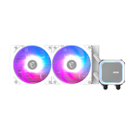 Cooler Procesor MSI MAG CORELIQUID A13 240 AIO Alb, marime radiator 240mm, 2 ventilatoare ARGB GEN2, Viteza pompa: 3800 +/- 10%, Suport AMD: AM4/AM5, suport INTEL: LGA 1700/1851, Airflow: 62.6 CFM, Nivel de zgomot pompa: 20dBA