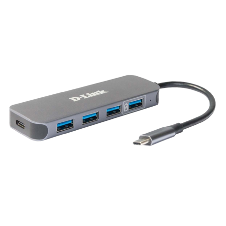 Hub D-Link USB 5 in 1, 4 porturi + 1 port USB-C cu power delivery