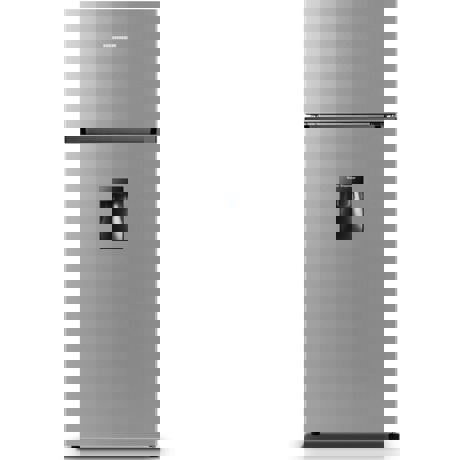 Frigider cu  usi Heinner HF-HS205SWDE++, capacitate totala: 206L, capacitate frigider: 165L, capacitate congelator: 41L, clasa energetica: E, dozator de apa, termostat reglabil, lumina LED, 2 rafturi din sticla, Argintiu