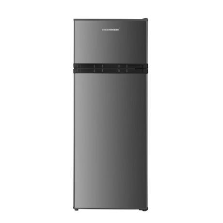 Frigider cu 2 usi Heinner HF-HM2206INVXD, clasa energetica: D, compresor Inverter, capacitate totala: 206L, lumina LED, 3 rafturi sticla frigider, Aspect INOX