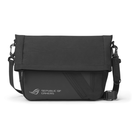 Geantă ROG Archer Messenger 14 (90XB07C0-BME000), compatibil laptop 14″, design 10-în-1 cu compartiment principal căptușit pentru laptop, buzunare interne pentru accesorii, zonă frontală cu acces rapid, organizator intern, material rezistent la uzură, dimensiuni 31 × 27 × 11 cm, culoare negru