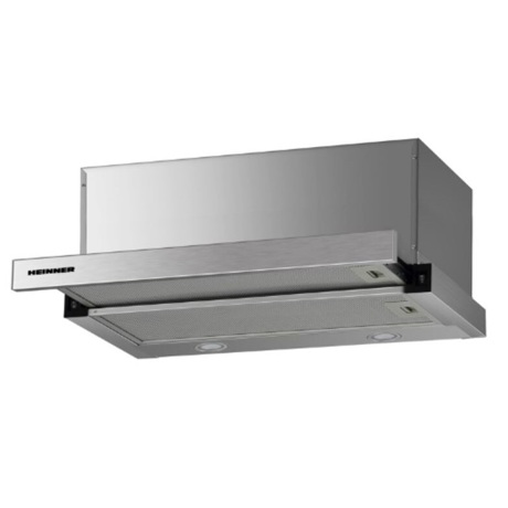 Hota incorporabila telescopica Heinner HTCH-F660IX, Putere absorbtie 611.7 m3/h, Control butoane, 1 motor, 2 viteze, 60 cm, Inox