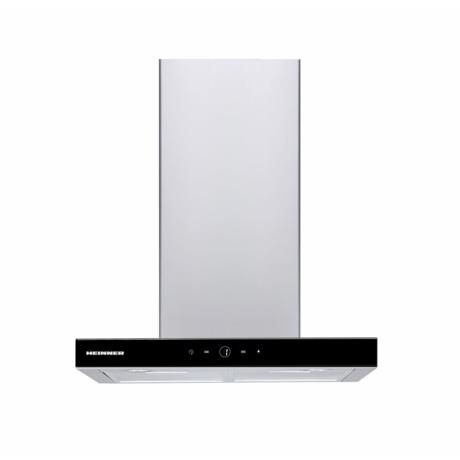 Hota semineu dreapta Heinner HDCH-F4560TIX, Putere absorbtie 488 m3/h, Control touch, Display LED, 3 viteze, 60 cm, Inox/sticla neagra
