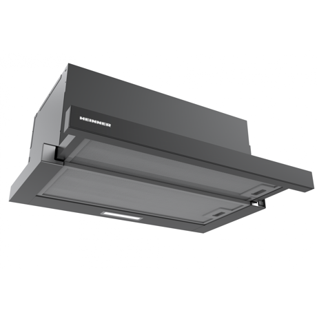 Hota Heinner HTCH-MD600GBK, Telescopica, 60 cm, Capacitate: 630 m3/h, 2 trepte de viteza, filtre de aluminiu, lumina LED, Negru + Sticla
