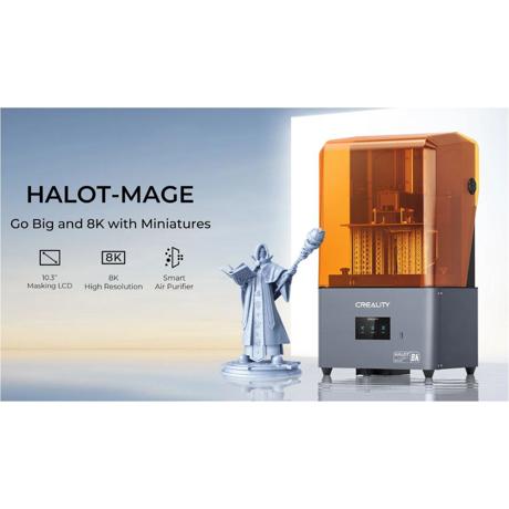 Imprimanta 3D Creality Halot-MAGE cu rasina, Tehnologie SLA, Stereolitografie, sursa 100W, dimensiuni printare: 228*128*230mm, Dimensiuni imprimanta: 333*270*608mm, Viteza:1-5s/strat, Inaltime strat:0.05-0.15mm, LCD 10.3", rezolutie: 8K(7680x4320), transfer fisier: USB drive, rasina:405nm, Software