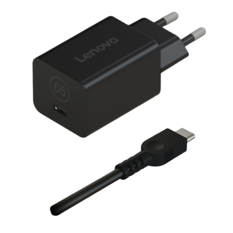 Lenovo GaN Nano 65W Adapter -EU; Connectivity: 2pin/3pin; Charging Port: Type-C; Color: Black; Package Type : Brown Box;