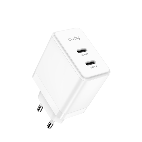 CUDY 2-Port 40W USB-C Charger, GaN, 2 x USB-C (20W max per port), QC+PPS+PD 3.0, EU plug, Fast charge for iPhone 12 Series and above, Galaxy, iPad, Macbook Air and more