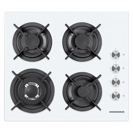 Plita incorporabila Heinner HBH-V4IWF-GWH, Gaz, 4 Arzatoare, WOK, Gratar fonta, Aprindere electrica, Dispozitiv de siguranta, Sticla Alba