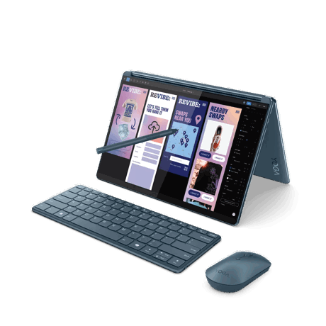 Laptop Lenovo Yoga Book 9 13IMU9 cu procesor Intel® Core™ Ultra 7 155U pana la 4.8GHz, 2 x 13.3", 2.8K, OLED, Touch, 32GB DDR5, 1TB SSD, Intel® Graphics, Windows 11 PRO, Tidal Teal, 3y on-site, Premium Care