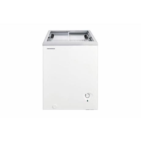 Lada frigorifica cu capac glisant din sticla Heinner HSF-M84WHC, 84 L, clasa energetica: C, functionare convertibila (frigider/congelator), functie Super congelare, 56.5 x 52.3 x 85 cm, Alb